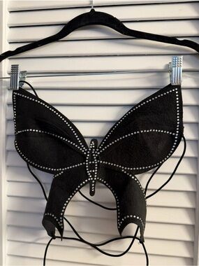 Solado Size S Blk Butterfly Rhinestone Harness Top Open Back Crisscross Strings